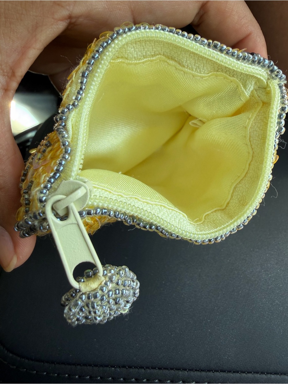 Yellow Beaded Coin Purse Cute Skirt Shape - Picture 5 of 5